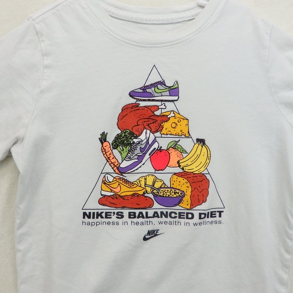 Nike Men's White Youth Balanced Diet Sneakers Food Shirt Youth Large DQ3888-100 - Picture 2 of 12